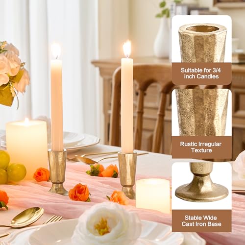 LEORAY Cast Iron Taper Candle Holder Set of 2, Antique Brass Candlestick Holders Decorative Candle Stand, Tapered Candle Holders Tall Set for Wedding, Holiday, Home Decor, Christmas Decoration (Gold) - Image 4