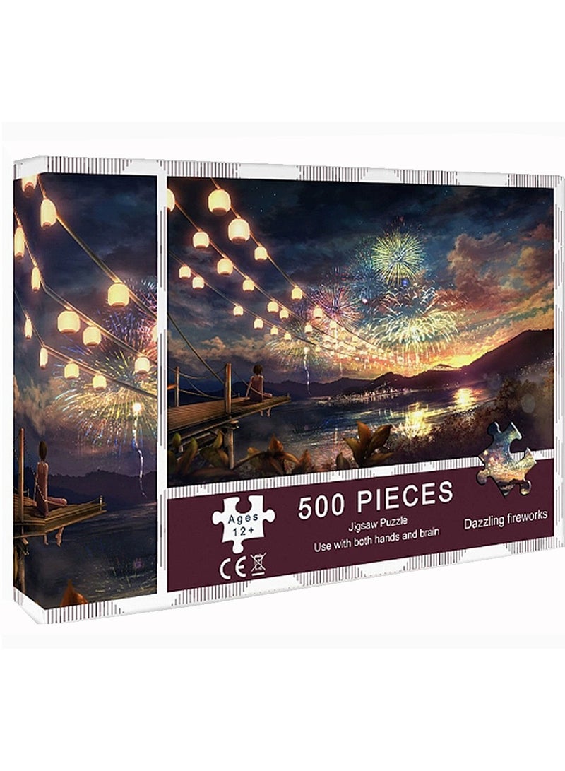 500pcs adult cartoon puzzle, cartoon drawing challenge puzzle, suitable for family activities, game nights, gifts to relieve stress, dazzling fireworks - Image 1