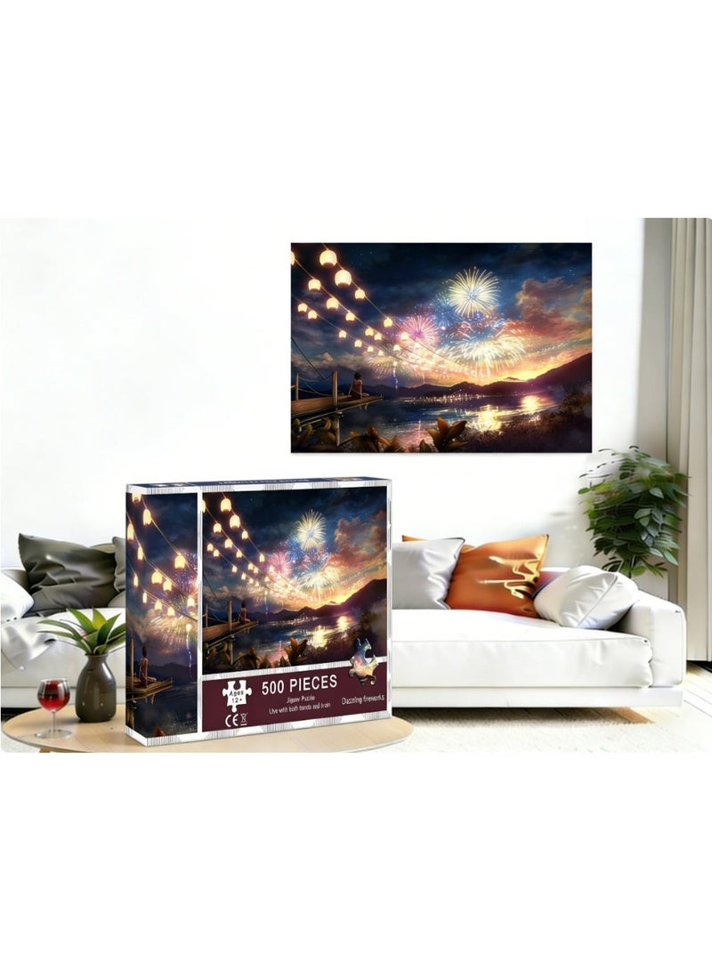 500pcs adult cartoon puzzle, cartoon drawing challenge puzzle, suitable for family activities, game nights, gifts to relieve stress, dazzling fireworks - Image 2