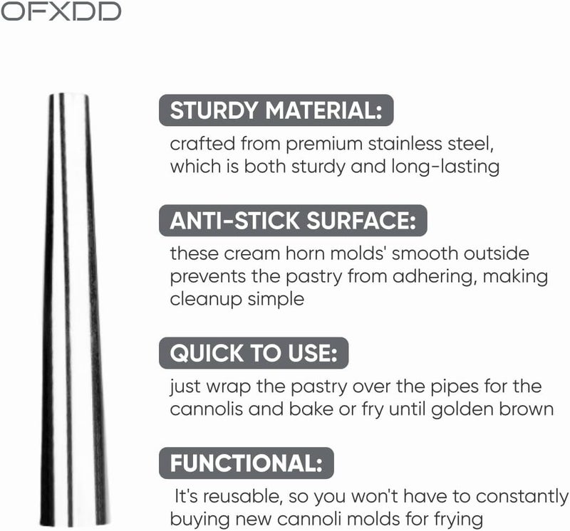 OFXDD Cannoli Forms 4.72 Inch - Cannoli Tube Set Pack of 12 - Cream Horn Molds for Baking Stainless Steel - Metal Tubes for Pastry - Image 3