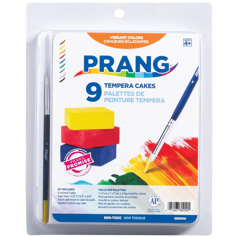 Prang Tempera Cake Set With Brush 9 Assorted Colors 1 Count
