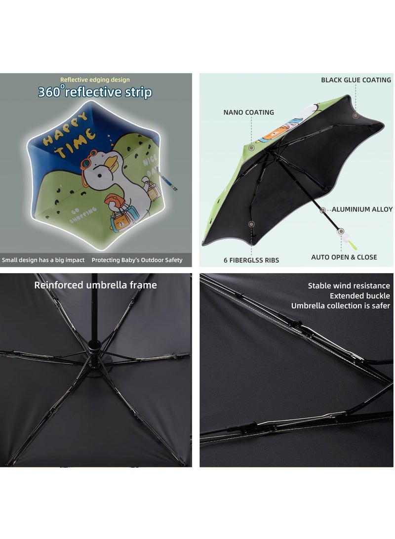 مظلة قابلة للطي بزوايا مدورة، مظلة مضادة للأشعة فوق البنفسجية، مظلة مدمجة ومتينة، تفتح وتغلق تلقائيًا، خفيفة الوزن، مظلة حقيبة ظهر، مظلة كرتونية للبنات والأولاد - Image 3