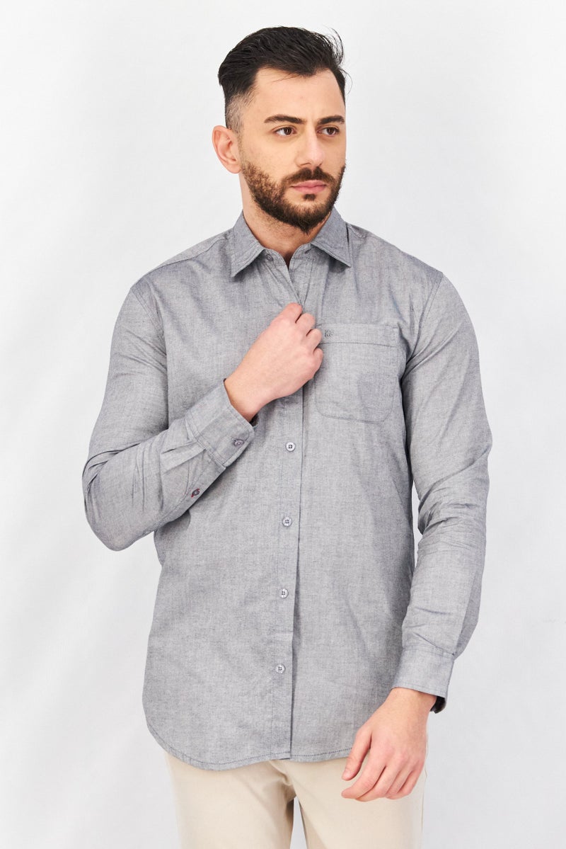 Kenneth Cole قميص رجالي عادي بأكمام طويلة بنمط محبوك، رمادي - Image 1