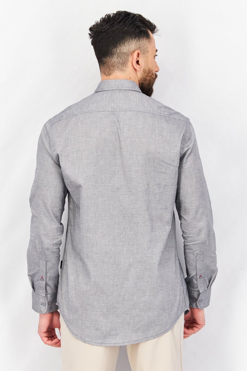 Kenneth Cole قميص رجالي عادي بأكمام طويلة بنمط محبوك، رمادي - Image 3