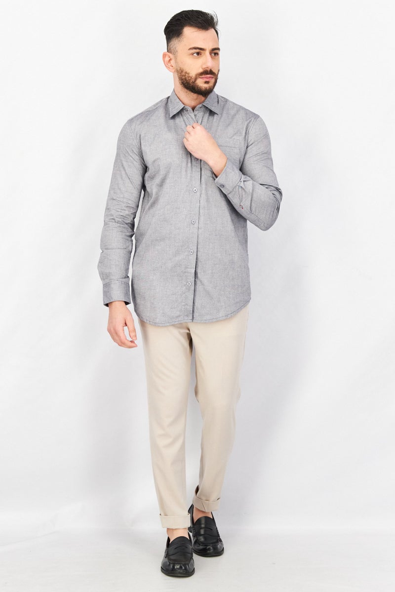 Kenneth Cole قميص رجالي عادي بأكمام طويلة بنمط محبوك، رمادي - Image 4