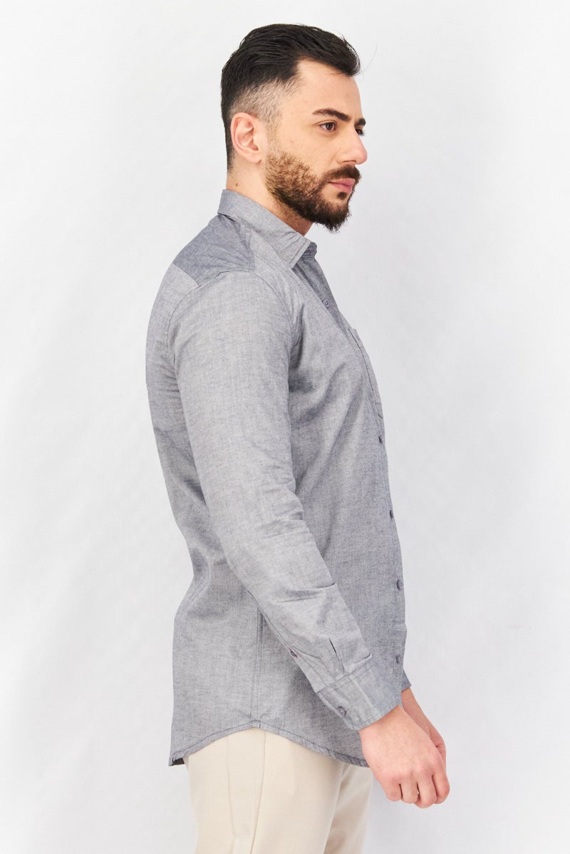 Kenneth Cole قميص رجالي عادي بأكمام طويلة بنمط محبوك، رمادي - Image 2