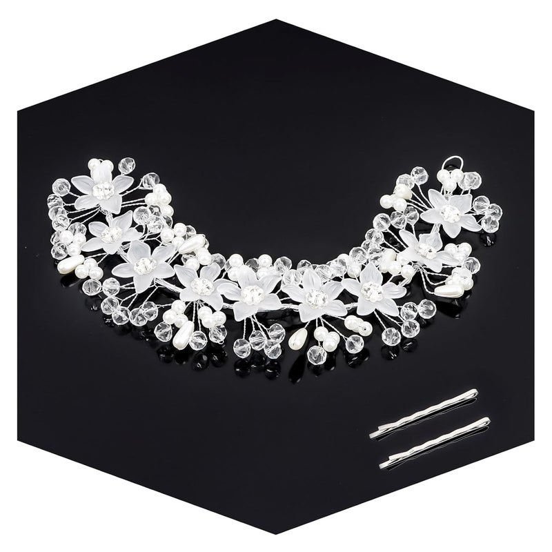 CURASA Flower Girl Headpiece Crystal Pearl Headband for Women Wedding Accessories Silver Flower Girl Headband Princess Crown for Flower Girls Hair Accessories for Birthday Halloween Tiaras for Women