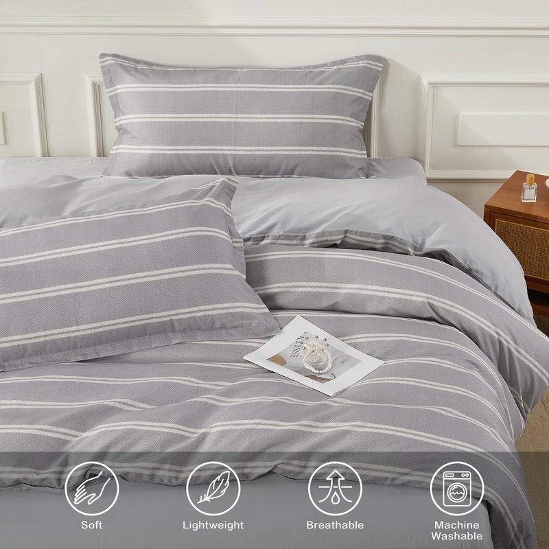 SAPHREAS Boy Gray Stripes Duvet Cover Set Queen Size 3pcs Dark Grey Streak Bedding Comforter Cover Set 1 Duvet Cover 2 Pillow Sham - Image 4