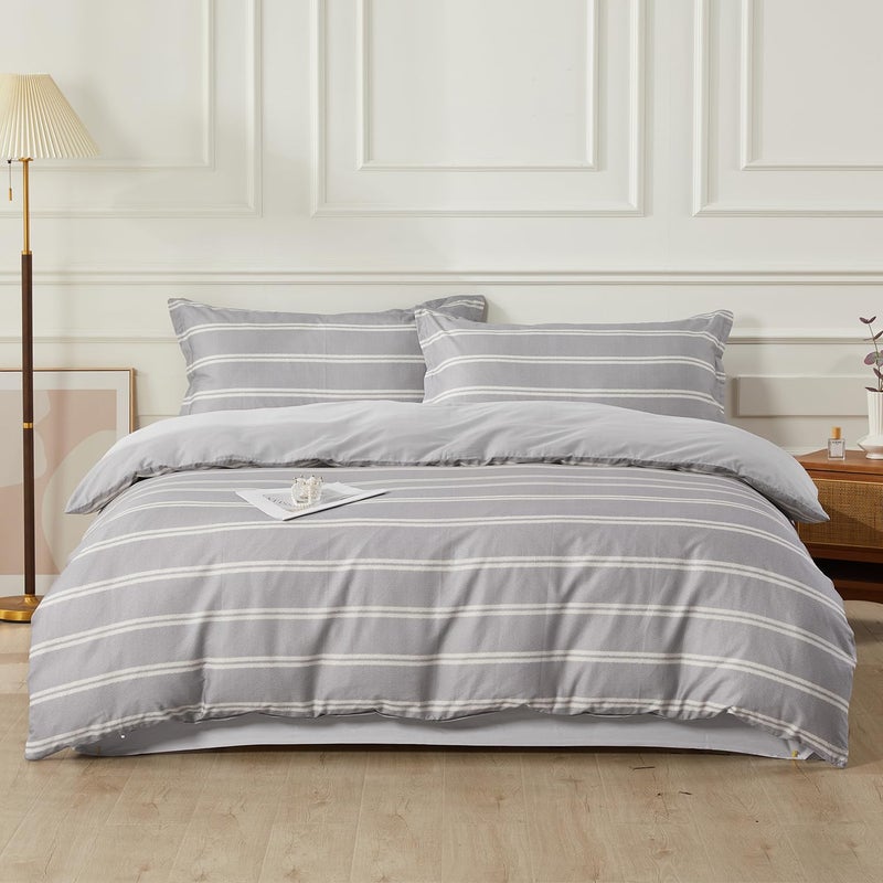SAPHREAS Boy Gray Stripes Duvet Cover Set Queen Size 3pcs Dark Grey Streak Bedding Comforter Cover Set 1 Duvet Cover 2 Pillow Sham - Image 1