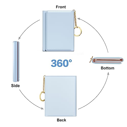 Rouidr Womens Wallet, Small Slim RFID Card Wallets for Women, Trifold Leather Clutch Card Organizer, Cute Front Pocket Purse with 7 Slots & ID Window & Keychain, Blue - Image 5