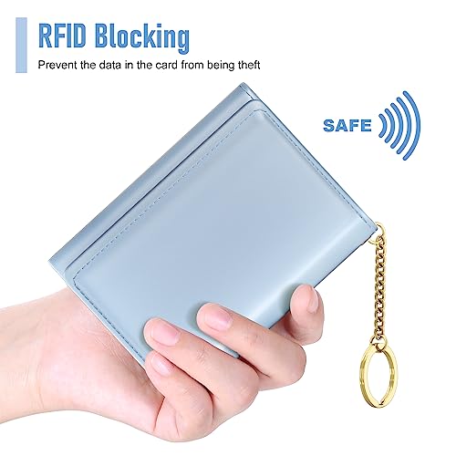 Rouidr Womens Wallet, Small Slim RFID Card Wallets for Women, Trifold Leather Clutch Card Organizer, Cute Front Pocket Purse with 7 Slots & ID Window & Keychain, Blue - Image 4