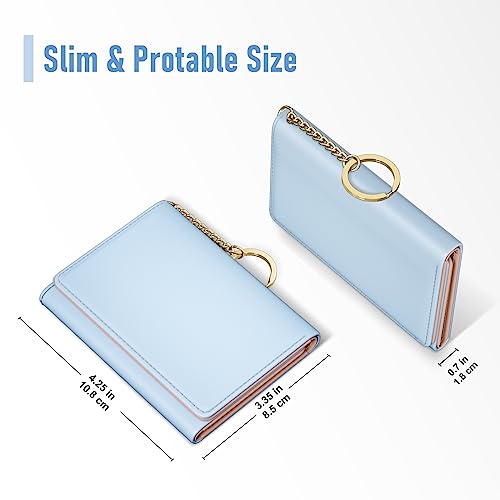 Rouidr Womens Wallet, Small Slim RFID Card Wallets for Women, Trifold Leather Clutch Card Organizer, Cute Front Pocket Purse with 7 Slots & ID Window & Keychain, Blue - Image 2