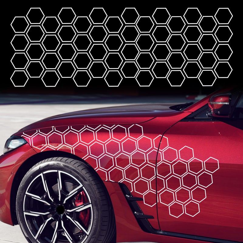 TOMALL 38''x12'' Honeycomb Car Side Body Stickers Hexagonal Graphics Decals Auto Vinyl Waterproof Car Door Side Stripes Racing Sports Skirt Decal Universal for Car Vehicles SUV Decorations (White) - Image 1