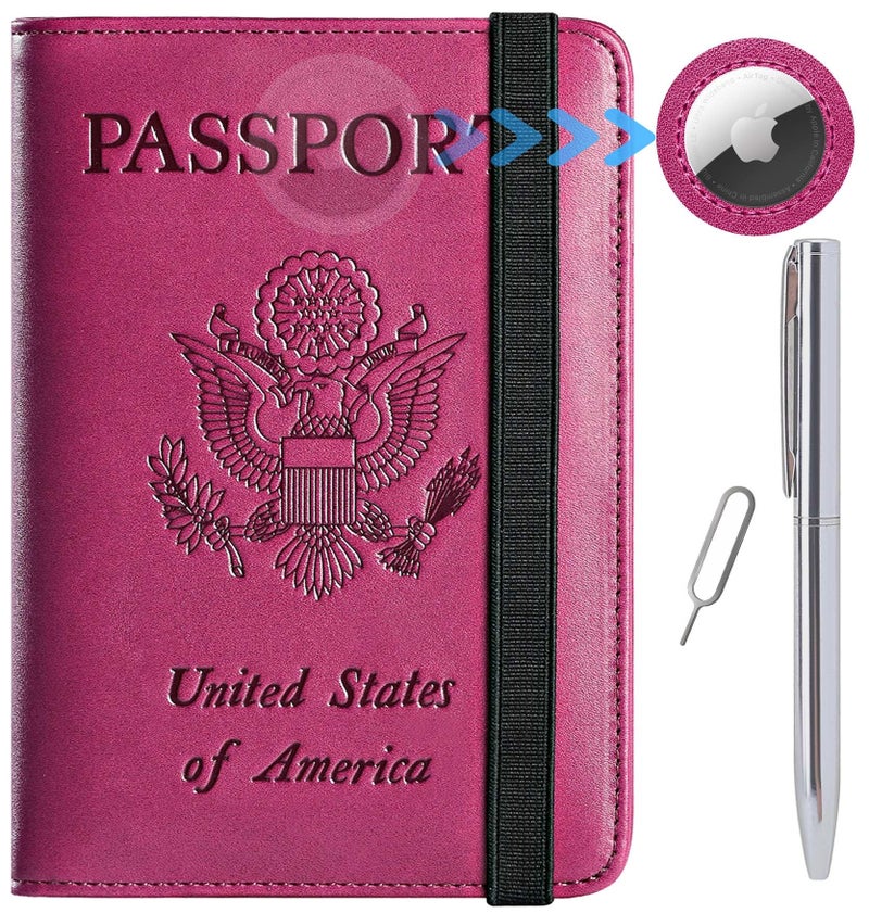 PASCACOO Airtag Passport Holder Cover Wallet Travel Essentials RFID Blocking Leather Card Case International Must Haves Travel Accessories for Women Men(119#Purple) - Image 1