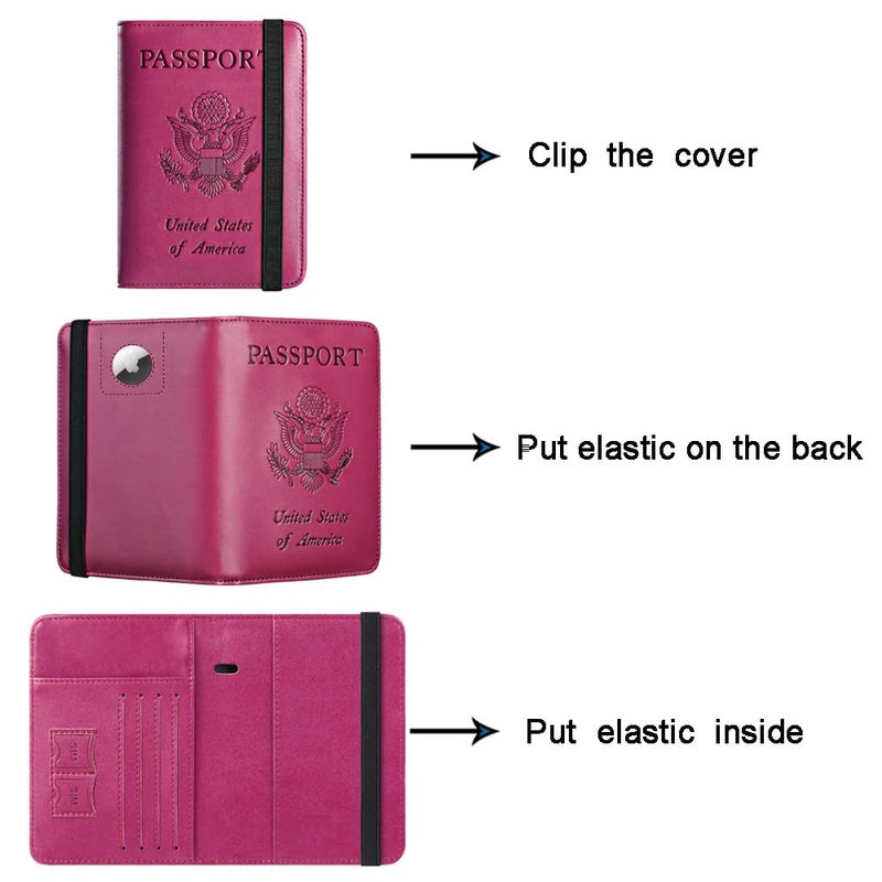 PASCACOO Airtag Passport Holder Cover Wallet Travel Essentials RFID Blocking Leather Card Case International Must Haves Travel Accessories for Women Men(119#Purple) - Image 5