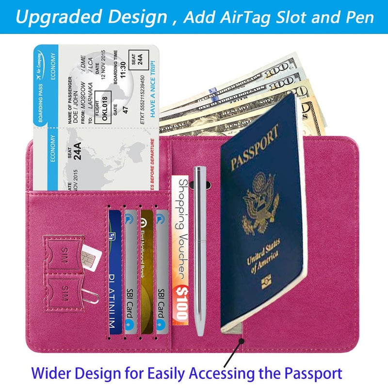 PASCACOO Airtag Passport Holder Cover Wallet Travel Essentials RFID Blocking Leather Card Case International Must Haves Travel Accessories for Women Men(119#Purple) - Image 3