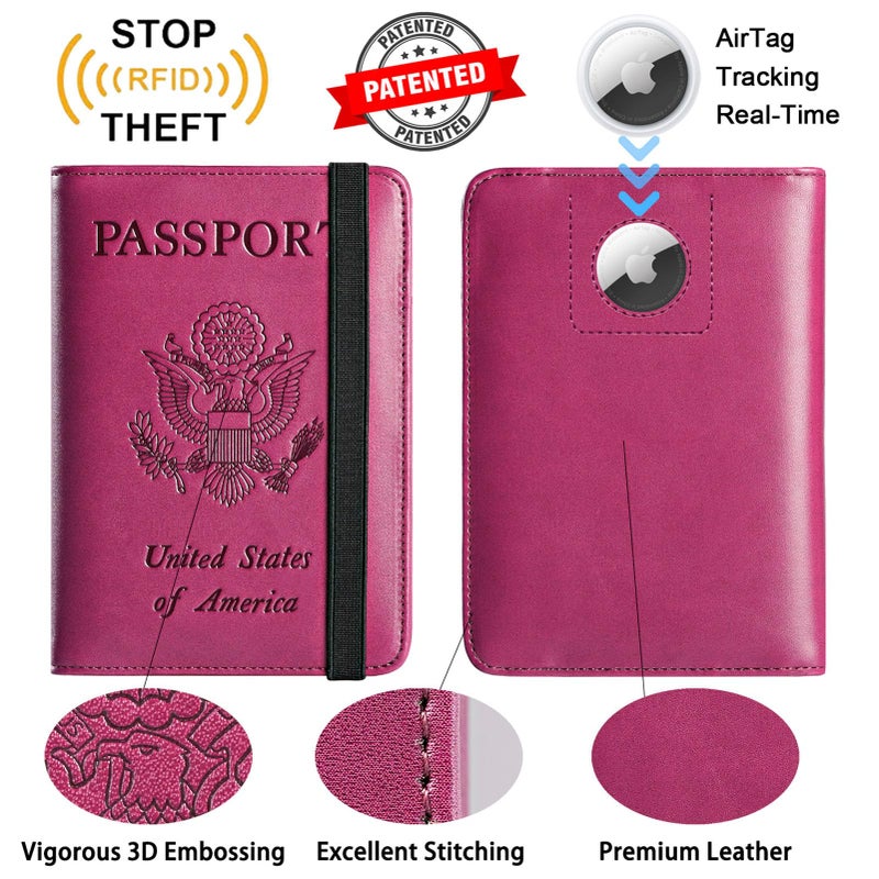 PASCACOO Airtag Passport Holder Cover Wallet Travel Essentials RFID Blocking Leather Card Case International Must Haves Travel Accessories for Women Men(119#Purple) - Image 2