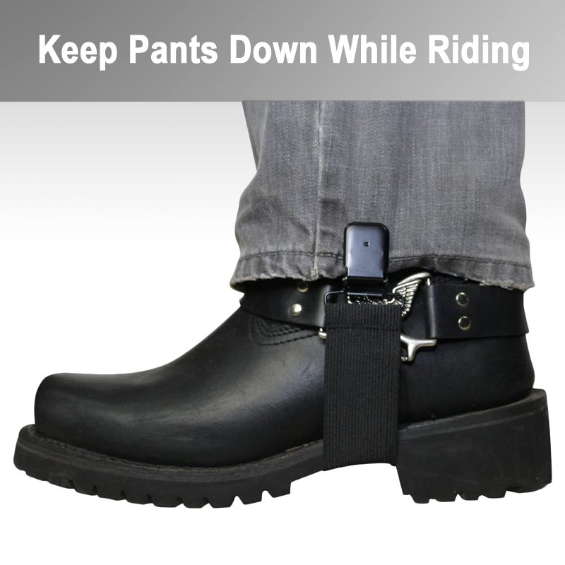 Generic Dream Apparel Elastic Boot Straps Clips Adjustable Pant Clips Stirrups Leg Straps for Biker Women Men Motorcycle Black  - Image 2