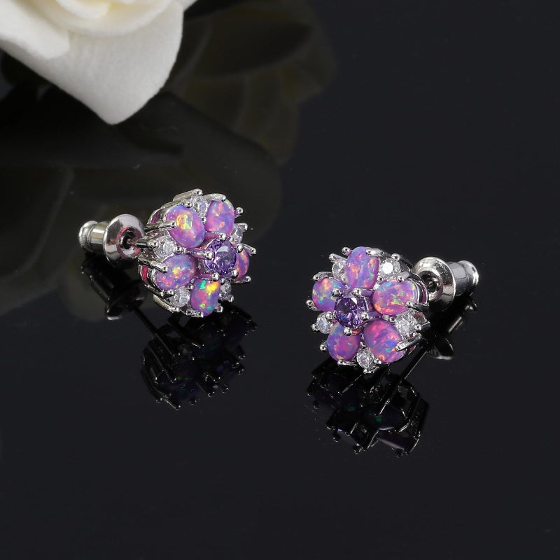 CiNily Flower Earrings, Purple Opal Stud Earrings Sterling Silver Plated Studs for Women, Ladies Flower Studs Ear Rings Cute Unique Earring - Image 4