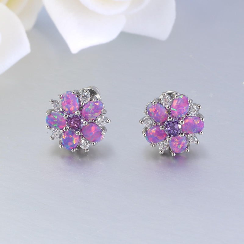 CiNily Flower Earrings, Purple Opal Stud Earrings Sterling Silver Plated Studs for Women, Ladies Flower Studs Ear Rings Cute Unique Earring - Image 5