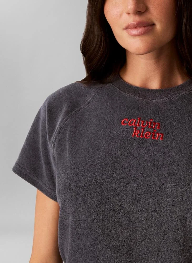 Calvin Klein Jeans Turbulence Cropped Terry Towelling Short Sleeve Jumper for Women | Best Price UAE
