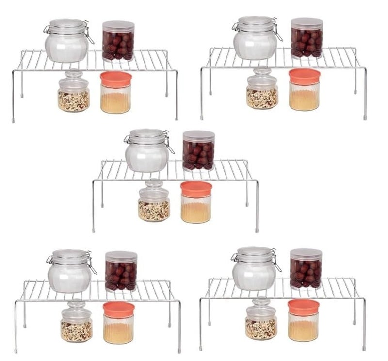 TechSrmaji Stainless Steel Dish Rack for Kitcehe, Expandable Storage Shelves for Kitchen Cabinets Multipurpose Organizer Extend Rack, Countertop Organizer Kitchen (Pack of 5) - Image 1