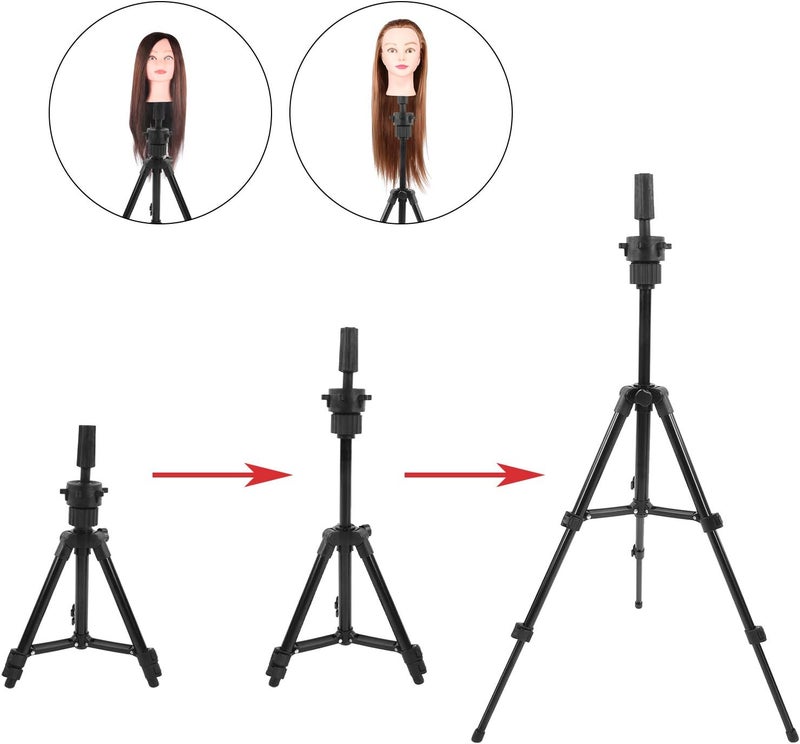 Aluminum Alloy Wig Head Holder Stand, Tripod Mannequin Head Bracket, Adjustable Height 26.5 to 70cm with Non - Slip Base for Hairdressing Training and Salon Display (Black) - Image 3
