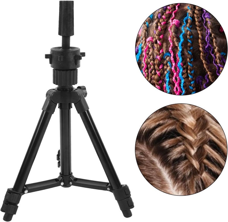Aluminum Alloy Wig Head Holder Stand, Tripod Mannequin Head Bracket, Adjustable Height 26.5 to 70cm with Non - Slip Base for Hairdressing Training and Salon Display (Black) - Image 1