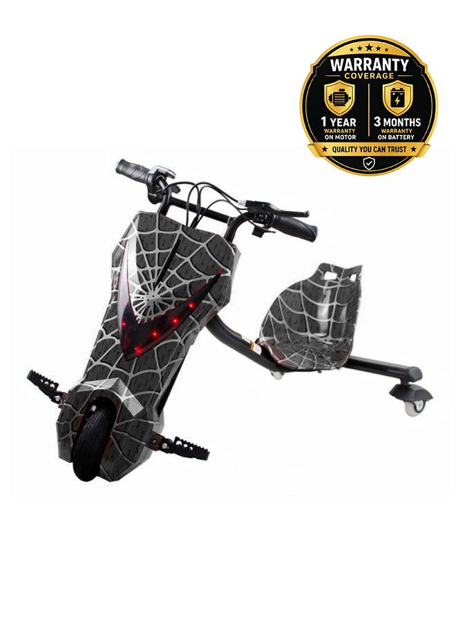 CRONY JL009 8″ V-Type Drift Scooter Car – 250 W Motor, 36 V/3 Ah Battery, LED Lights, 3-Speed Modes, Black Spider - Image 1