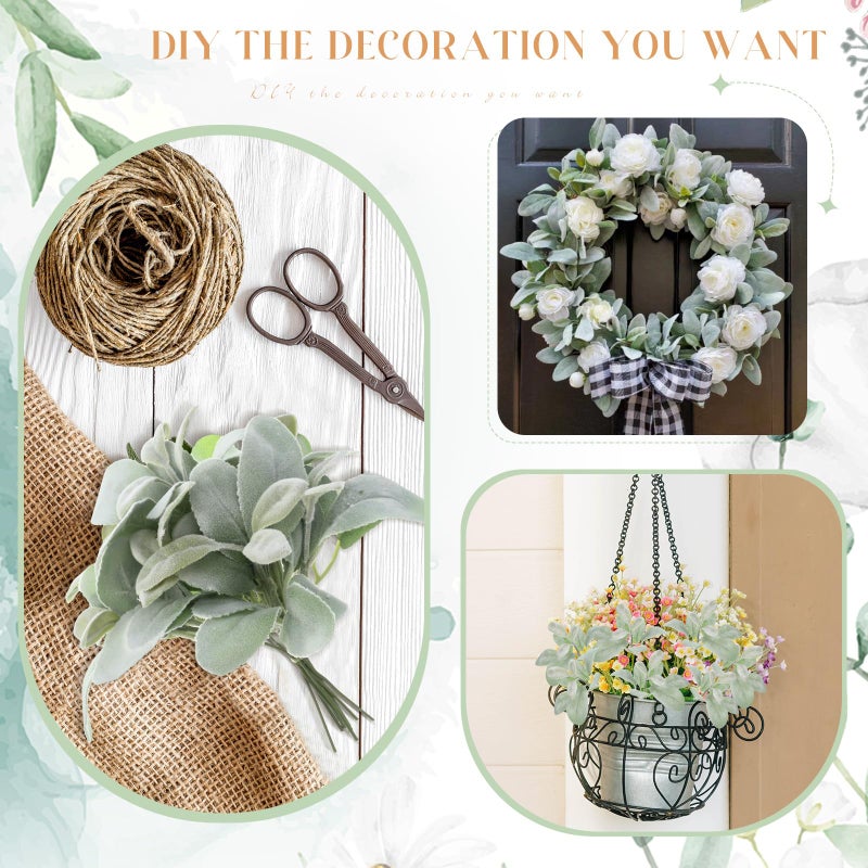 XunYee 100 Pcs Artificial Flocked Lambs Ear Leaves Faux Greenery Stems Bulk Fake Flocked Oak Leaves Lambs Ear Leaf for DIY Wreath Wedding Flower Arrangement Table Decorations - Image 4