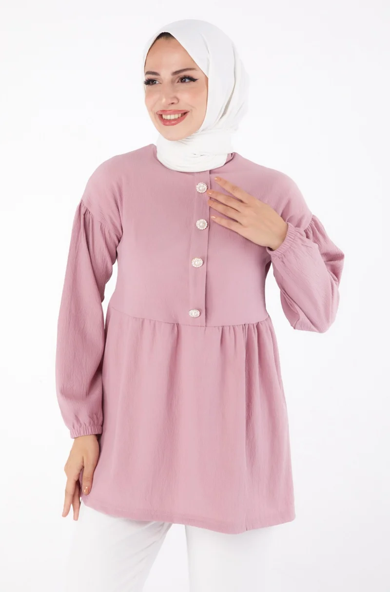 Tofisa Plain Crew Neck Women's Rose Stone Tunic - 13294