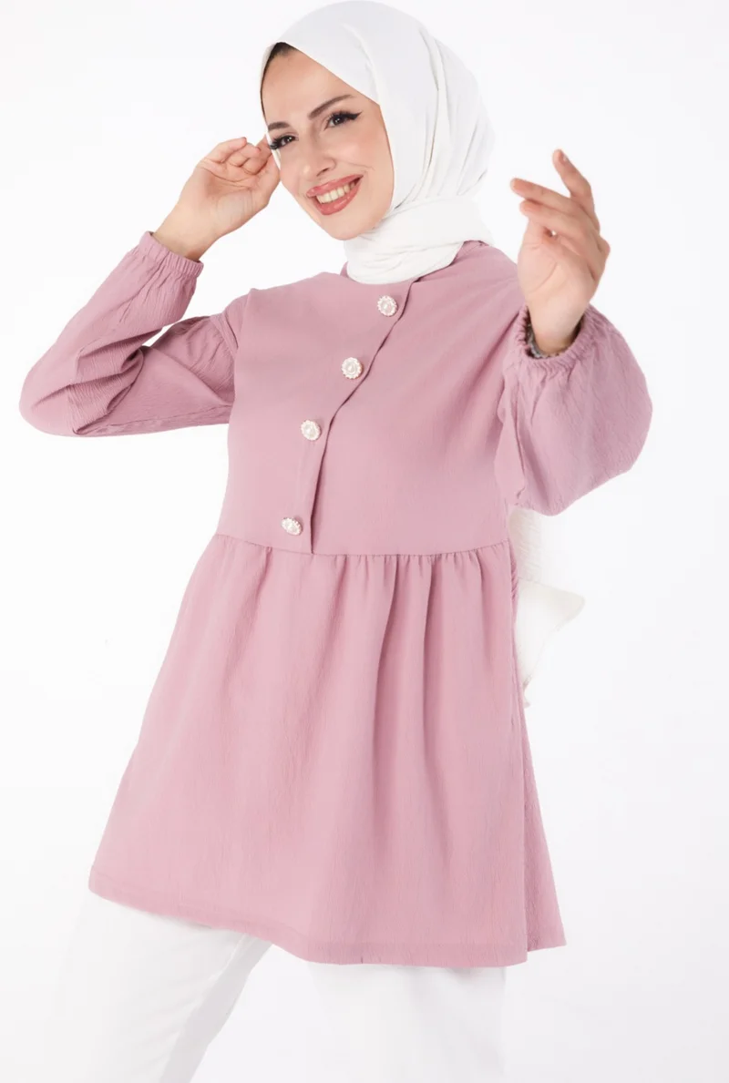 Tofisa Plain Crew Neck Women's Rose Stone Tunic - 13294