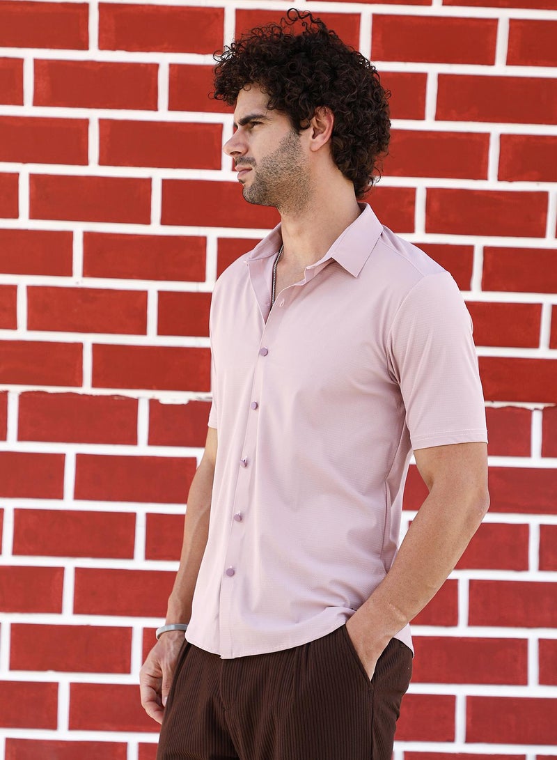 Campus Sutra Men's Lemonade Pink Seamless Waffle Shirt - Image 3