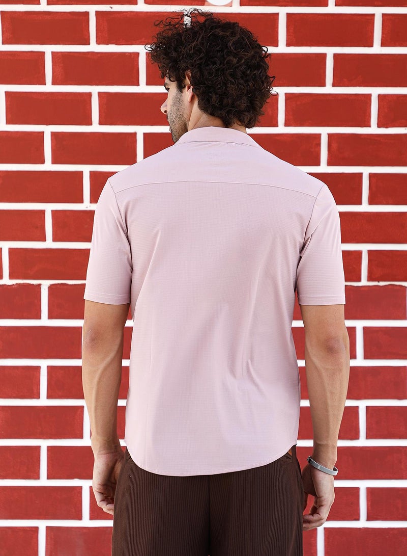 Campus Sutra Men's Lemonade Pink Seamless Waffle Shirt - Image 5