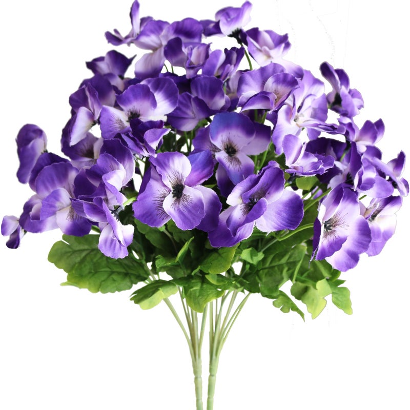 Htmeing 2pcs 10 Heads Artificial Pansy Orchids Bushes Flowers Home Office Wedding Decoration Purple Blue