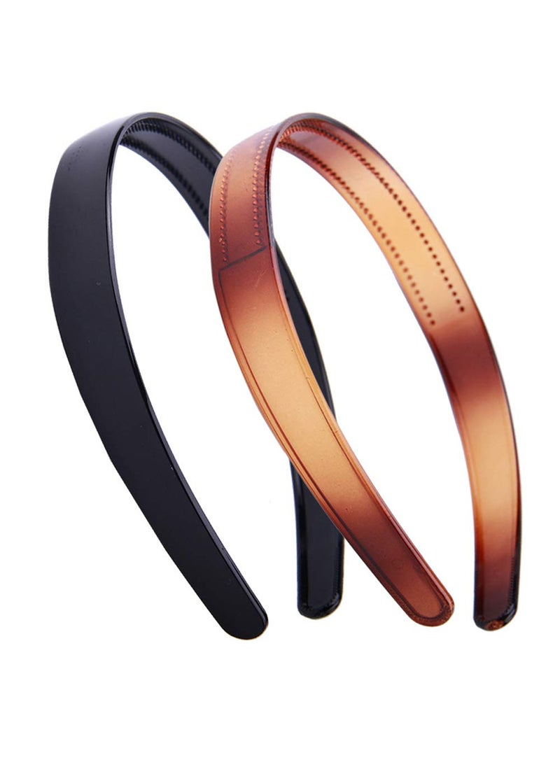 lasenersm 2 Pieces Plastic Headband with Teeth Simple Fashion Hair Hoop Hairband Headwear Plastic Hair Acessories Hair Bands for Women Girls 18cm Width Black Brown 