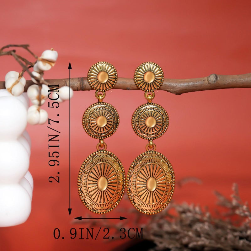 Nanafast Vintage Western Earrings for Women Boho Vintage Silver/Gold Turquoise Earrings for Women Western Statement Jewelry for Country Concert Outfits-Vintage Gold - Image 5