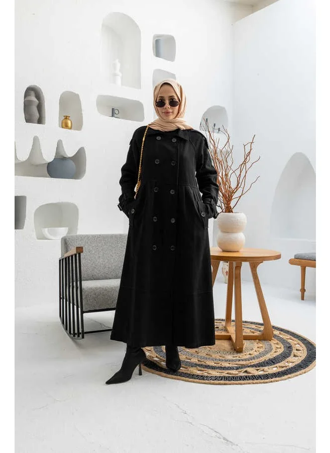 Neways 6632-REGLAN Sleeved Pleated Denim Jacket Black