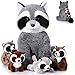 Harrycle 5 Pcs Raccoon Stuffed Animal Set Adorable Mommy Raccoon Plush with 4 Cute Babies in Tummy Soft Cuddly Plushie for Birthday Woodland Party DecorCute Style - Image 4