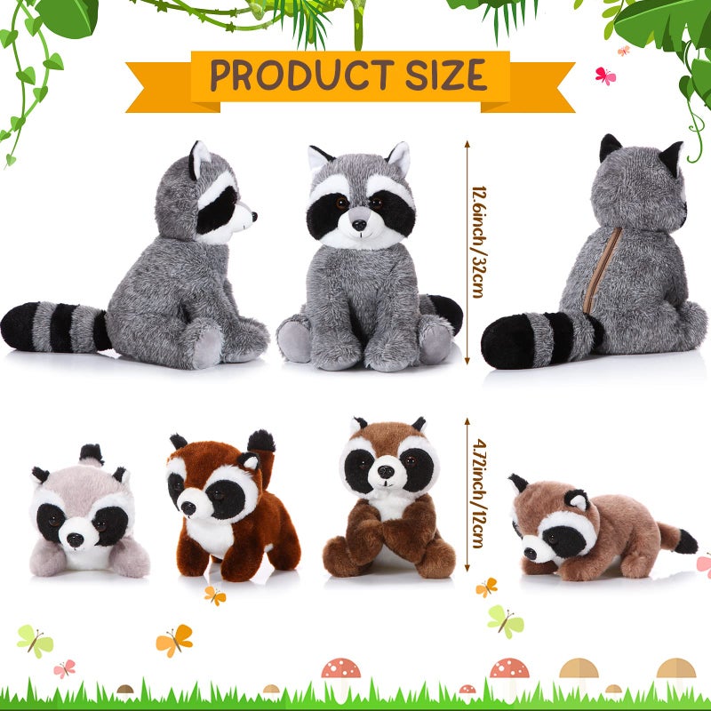 Harrycle 5 Pcs Raccoon Stuffed Animal Set Adorable Mommy Raccoon Plush with 4 Cute Babies in Tummy Soft Cuddly Plushie for Birthday Woodland Party DecorCute Style - Image 3