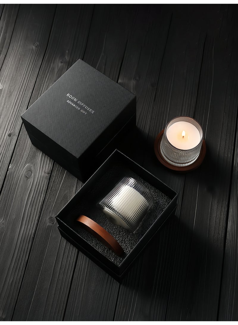 مجموعة هدايا شموع عطرية زجاجية دوارة، شمعة شمع الصويا المعطرة الفاخرة مع صينية خشبية، هدية عيد ميلاد فاخرة، هدية زفاف، لمسة جمالية لديكور المنزل - Image 1