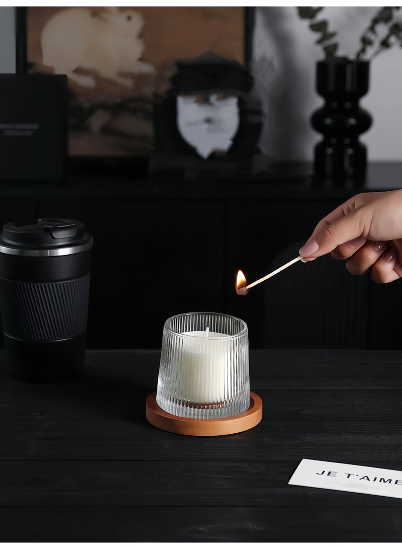 مجموعة هدايا شموع عطرية زجاجية دوارة، شمعة شمع الصويا المعطرة الفاخرة مع صينية خشبية، هدية عيد ميلاد فاخرة، هدية زفاف، لمسة جمالية لديكور المنزل - Image 5