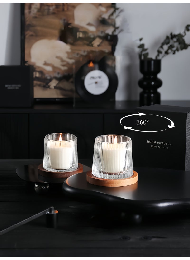 مجموعة هدايا شموع عطرية زجاجية دوارة، شمعة شمع الصويا المعطرة الفاخرة مع صينية خشبية، هدية عيد ميلاد فاخرة، هدية زفاف، لمسة جمالية لديكور المنزل - Image 2