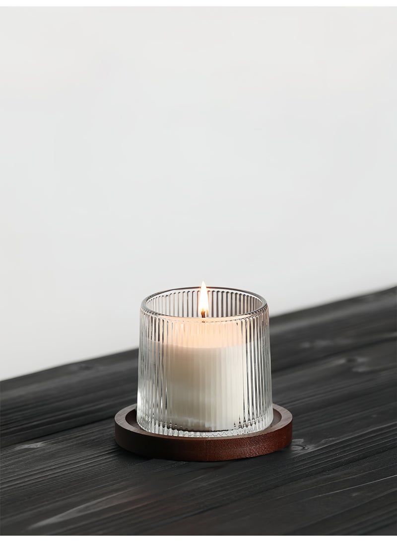 مجموعة هدايا شموع عطرية زجاجية دوارة، شمعة شمع الصويا المعطرة الفاخرة مع صينية خشبية، هدية عيد ميلاد فاخرة، هدية زفاف، لمسة جمالية لديكور المنزل - Image 3