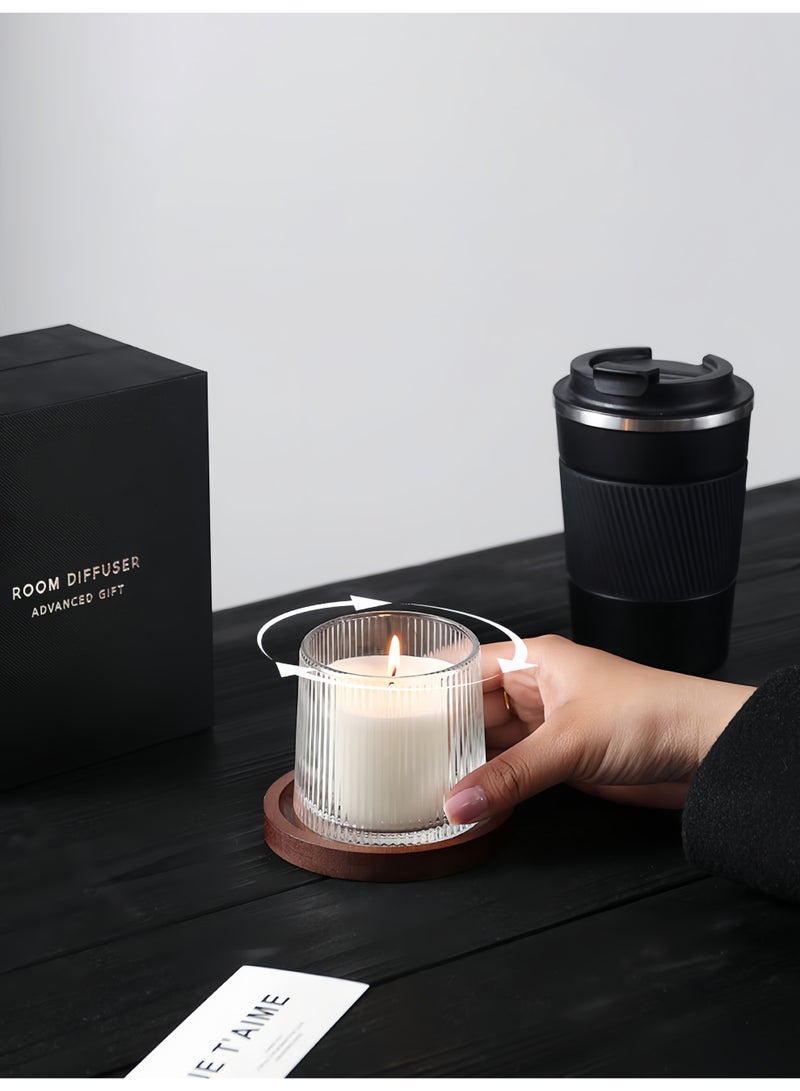 مجموعة هدايا شموع عطرية زجاجية دوارة، شمعة شمع الصويا المعطرة الفاخرة مع صينية خشبية، هدية عيد ميلاد فاخرة، هدية زفاف، لمسة جمالية لديكور المنزل - Image 4