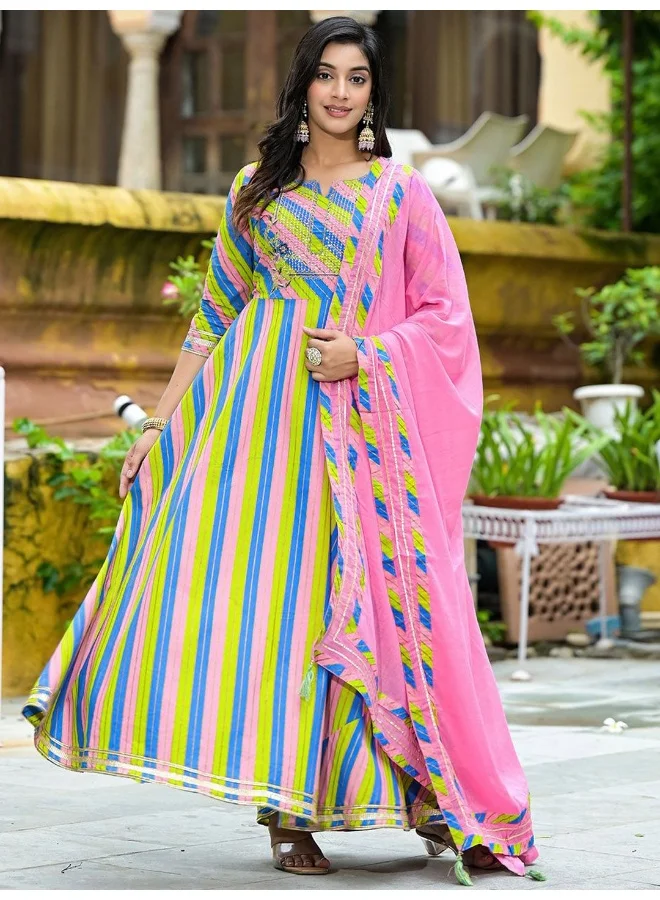AKS Leheriya Multicolor Anarkali with Dupatta