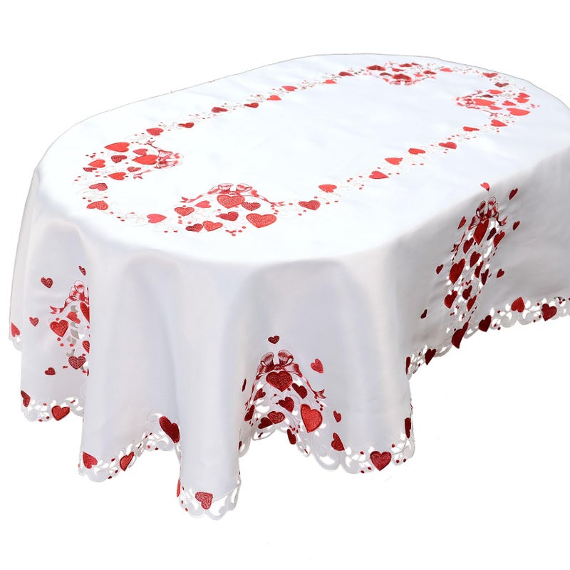Grelucgo Embroidered Tablecloth for February 14th (Oval 57x84 inches) - Image 1