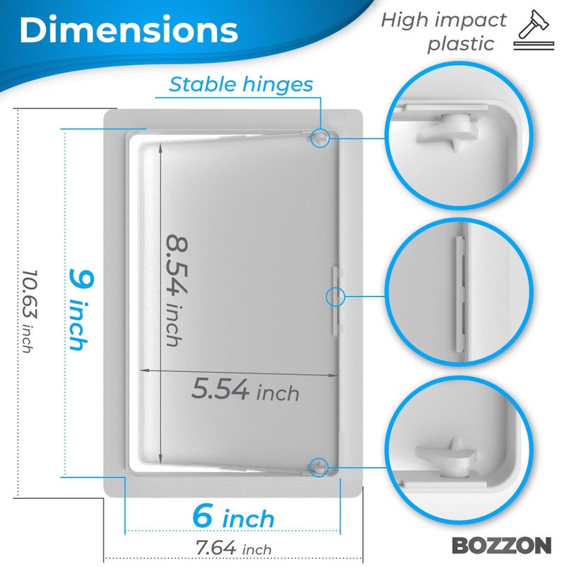 BOZZON Access Panel for Drywall - 6 x 9 inch - Wall Hole Cover - Access Door - Plumbing Access Panel for Drywall - Heavy Durable Plastic White - Image 2