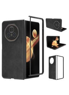 Case For Honor Magic V3 Black Frame Two-color Calf Texture PU Phone Case