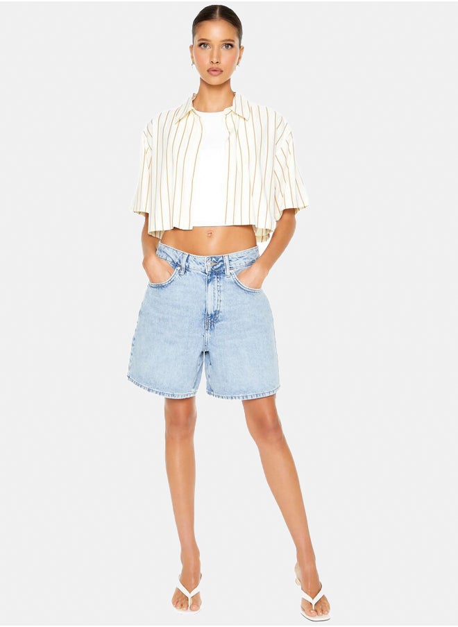 FOREVER 21 - Cropped Pinstripe Poplin Shirt - Image 1